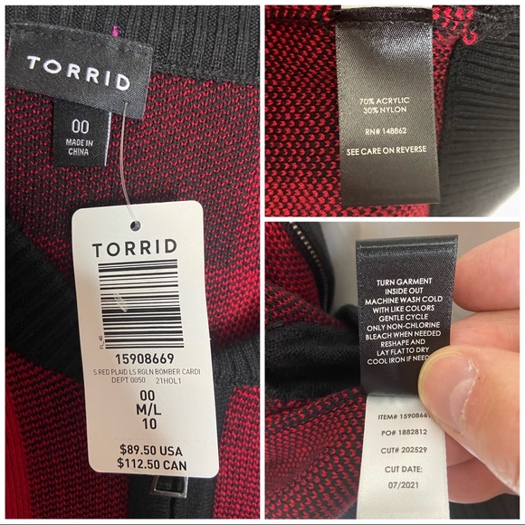 TORRID CARDIGAN ZIP UP BOMBER SWEATER PLAID - Picture 7 of 9